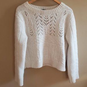 J. Crew Cream Semi Crop Cable Knit Sweater sz M
